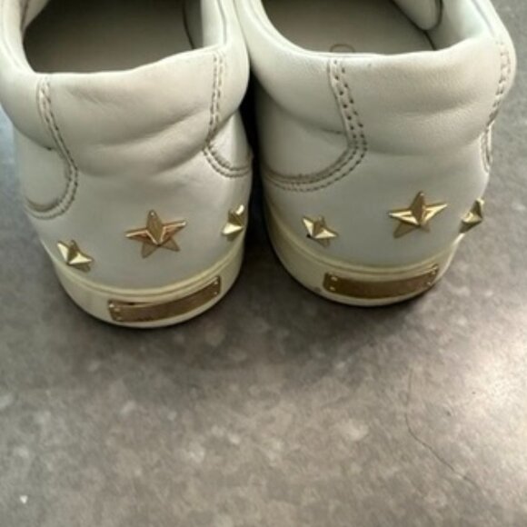 Jimmy Choo White Leather Low-Top Sneakers with Gold Star Accents – Size 37 - Picture 5 of 16